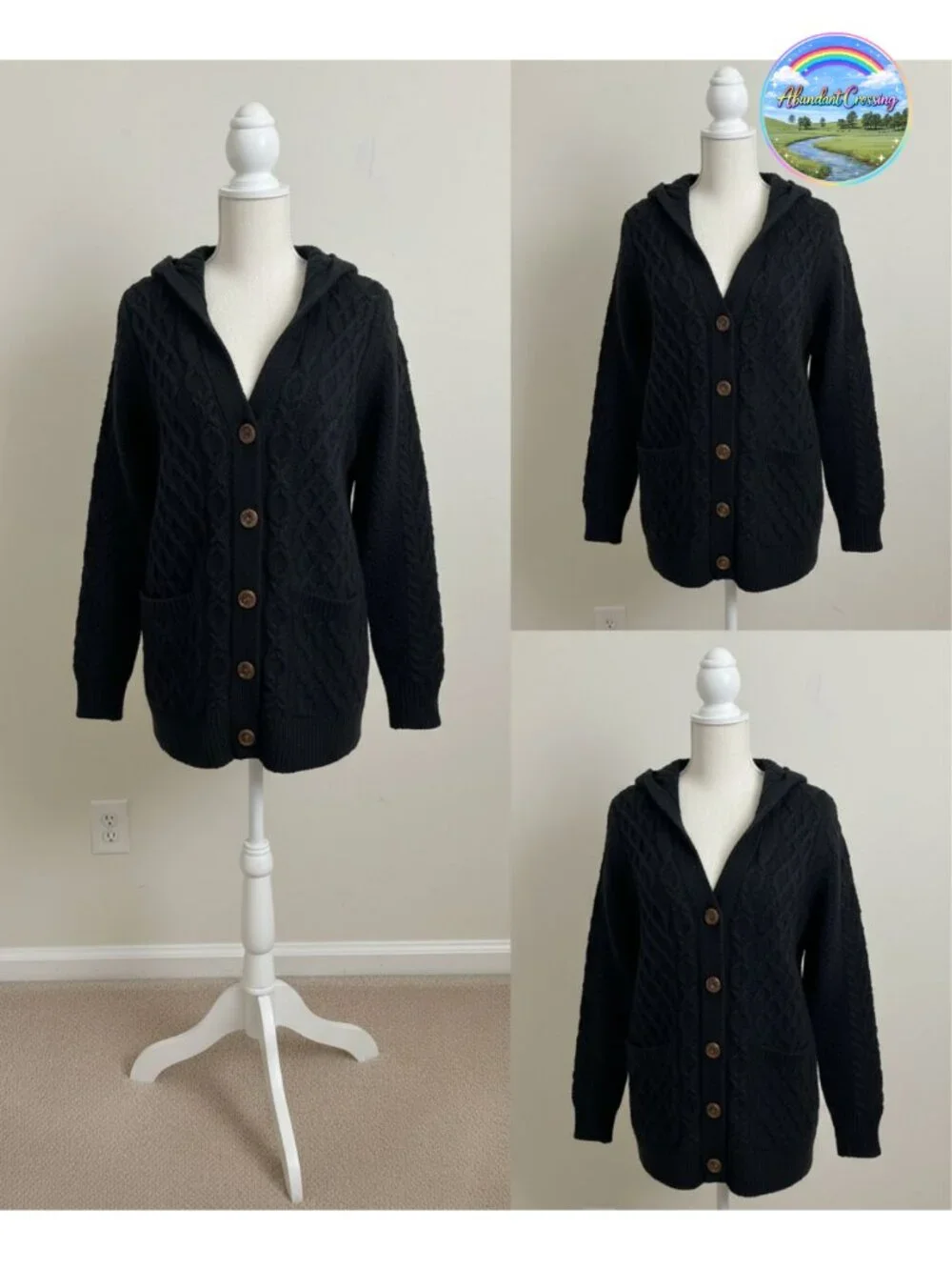 Cable Knit Chunky Cardigan Sweater with Pockets Button V-Neck